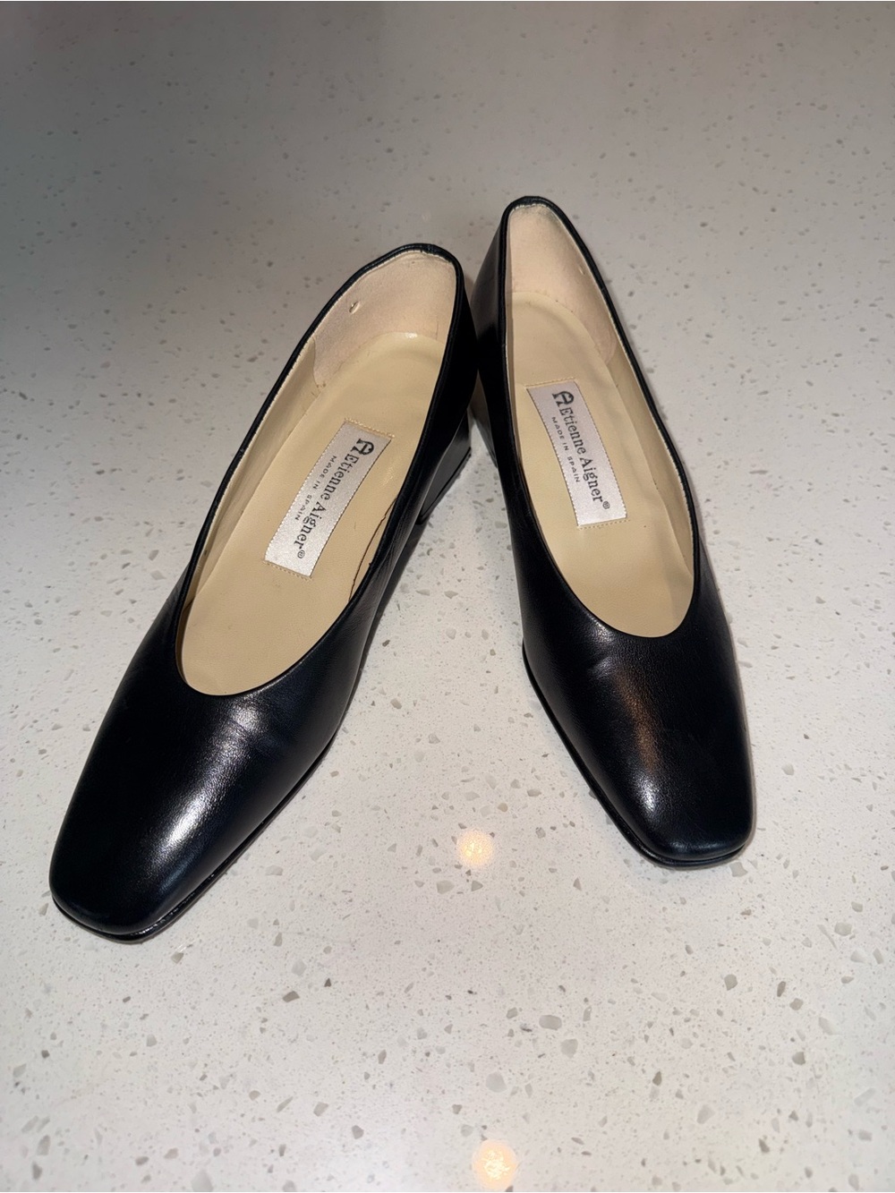 Etienne Aigner Black Leather Low Heel Pumps